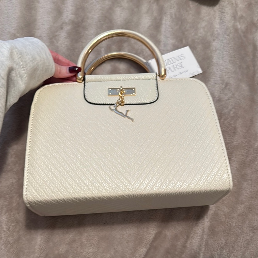 Cream Handbag with Gold Accents